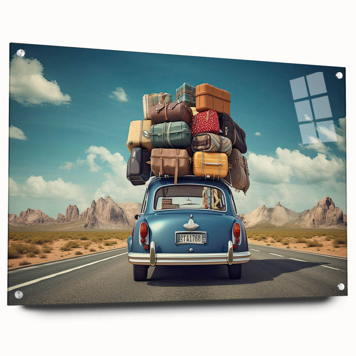 Acrylic print of a caravan in muted earth tones, ideal for dining room decor.