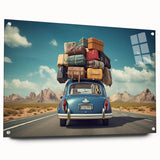 Acrylic print of a caravan in muted earth tones, ideal for dining room decor.