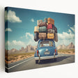 Large art print of a vintage caravan in muted earth tones on stretched canvas, ideal for kitchen wall decor.