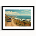 Extra large abstract art print featuring a colorful, textured caravan scene on a black framed canvas.
