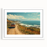 Extra large abstract art print featuring a textured caravan design in muted earth tones, framed with a white mat.