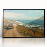 Large abstract wall art featuring a mid-century modernist caravan design in black and white tones, framed acrylic.