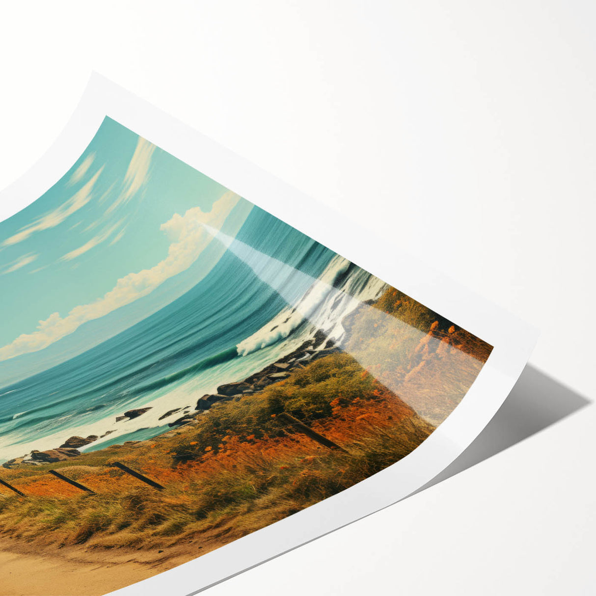 Extra large rolled print featuring line art flowers in muted earth tones, ideal for large living room wall art.