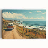 Black and white photo of a vintage caravan on stretched canvas, ideal for kitchen wall art.