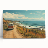 Black and white stretched canvas of a vintage caravan, ideal for kitchen wall art or bedroom decor.