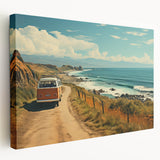 Side view of a vintage caravan in muted earth tones on a stretched canvas, suitable for kitchen wall art.