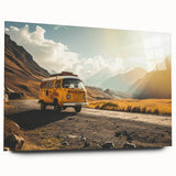 Side view of a caravan in muted earth tones on acrylic glass, suitable as large abstract bedroom or dining room art.