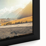 Extra large framed canvas featuring a textured black background with colorful abstract caravan design.