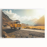 Black and white sketch of a caravan on stretched canvas, ideal for kitchen wall art.