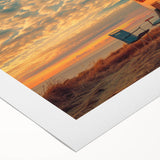 Art deco poster of a stylized vintage caravan in muted earth tones on rolled canvas, suitable for dining room decor.