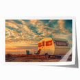 Rolled print of a caravan in muted earth tones, suitable for art wall dining room or classy bathroom decor.