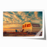 Rolled print of a caravan in muted earth tones, suitable for art wall dining room or classy bathroom decor.