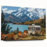 Side view of a caravan depicted in large abstract style on acrylic glass, ideal for bedroom or dining room art.