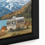 Framed canvas featuring a black caravan with colorful, textured details, ideal for extra large living room wall art.