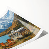 Extra large wall art featuring line art flowers in soft pastel shades on a rolled print.