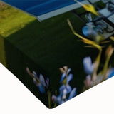 Black and white landscape art painting of a caravan on a stretched canvas, suitable for bedroom wall art.