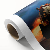 Art deco poster of vintage vehicles in muted colors on rolled canvas, ideal for nursery wall art.