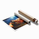 Extra large wall art featuring detailed floral designs in muted earth tones on a rolled canvas.