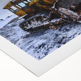 Art deco poster featuring a vintage car in muted sepia tones, printed on rolled canvas, suitable for dining room decor.