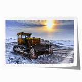 Extra large rolled print featuring a detailed illustration of heavy equipment in muted earth tones.