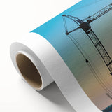 Art deco style poster of vintage vehicles in muted earth tones on rolled canvas, ideal for nursery wall art.