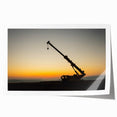 Extra large wall art featuring a detailed illustration of heavy equipment in muted earth tones on rolled canvas.