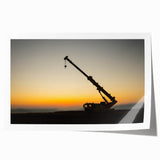 Extra large wall art featuring a detailed illustration of heavy equipment in muted earth tones on rolled canvas.