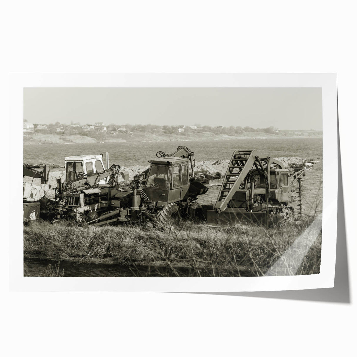 Extra large wall art featuring a detailed depiction of heavy equipment, printed on rolled canvas.