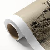 Art deco poster of vintage vehicles in muted colors on rolled canvas, ideal for nursery wall art.