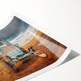 Extra large rolled print featuring a detailed illustration of heavy equipment in muted earth tones.