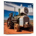 Acrylic print of a large abstract depiction of heavy equipment in muted earth tones.