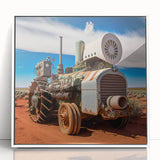 Art deco poster of colorful vintage cars on white acrylic, ideal for nursery wall art.