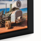 Extra large framed canvas featuring textured, colorful art of heavy equipment on a black background.