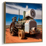 Framed canvas of a vintage black steam locomotive in a landscape setting, ideal for bedroom wall art.