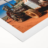 Art deco poster featuring a vintage car in muted gold and black on rolled canvas, ideal for dining room wall art.