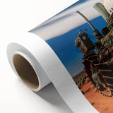 Art deco poster of a colorful vintage car on a rolled canvas, suitable for nursery wall art or dining room decor.