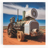 Black and white photo of vintage cars on stretched canvas, ideal for kitchen wall art.