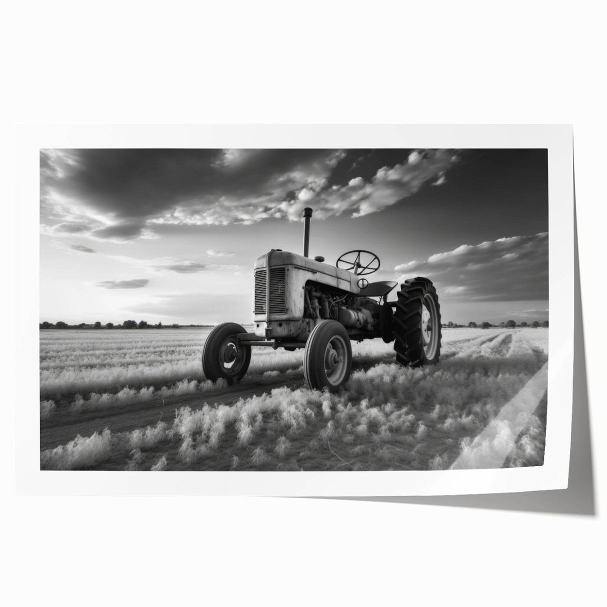 Extra large rolled print featuring a detailed depiction of heavy equipment in muted earth tones.
