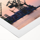 Art deco poster of a vintage car in muted metallic hues, printed on rolled canvas, suitable for dining room decor.