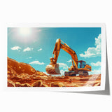 Extra large rolled print featuring a detailed illustration of heavy construction equipment in muted earth tones.