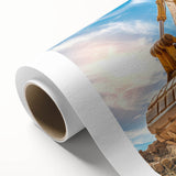 Art deco poster featuring a colorful vintage car on rolled canvas, ideal for nursery wall art.