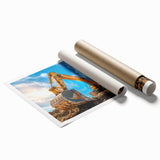 Extra large rolled print of abstract floral design in soft pastel shades.