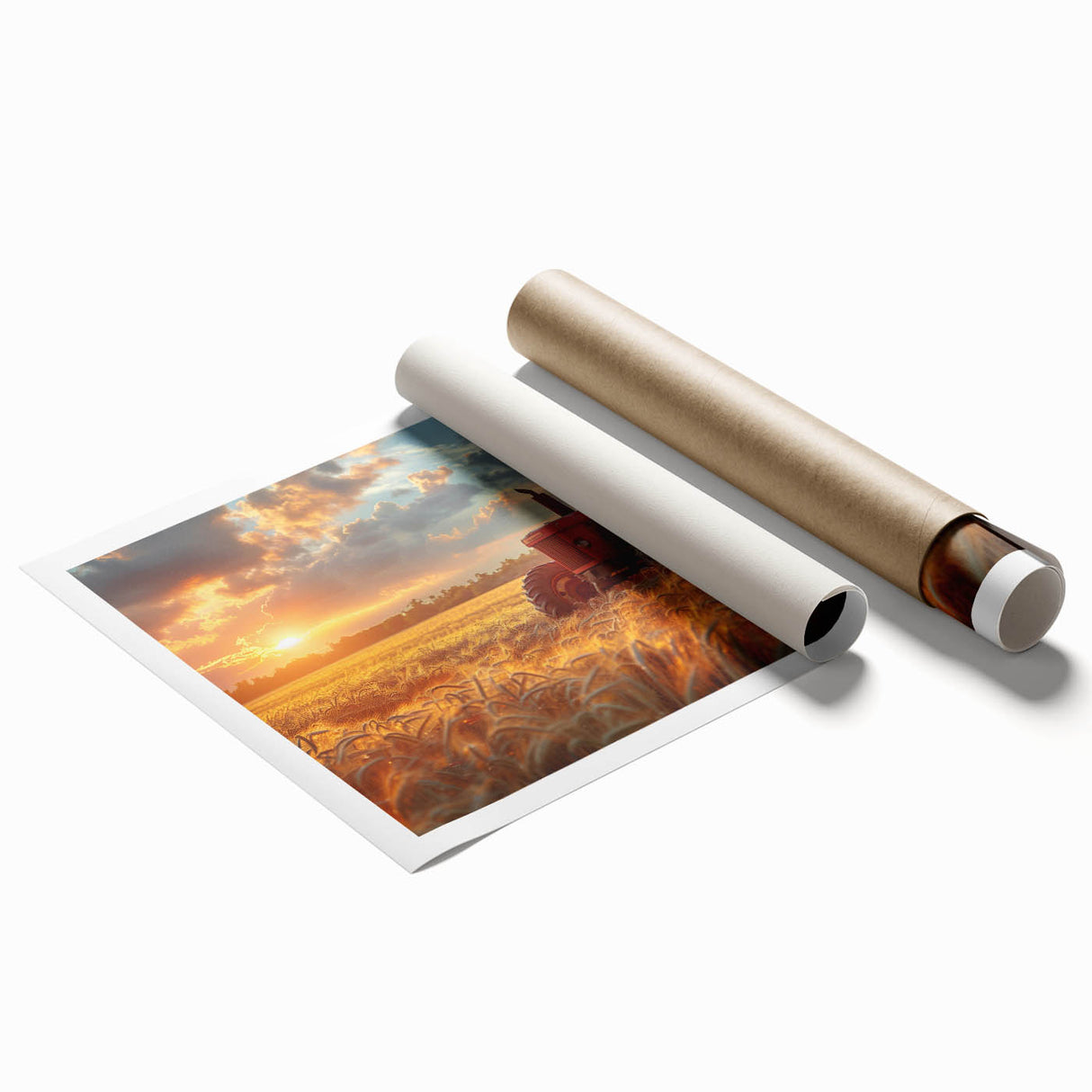 Extra large rolled print featuring various heavy equipment vehicles in muted earth tones.
