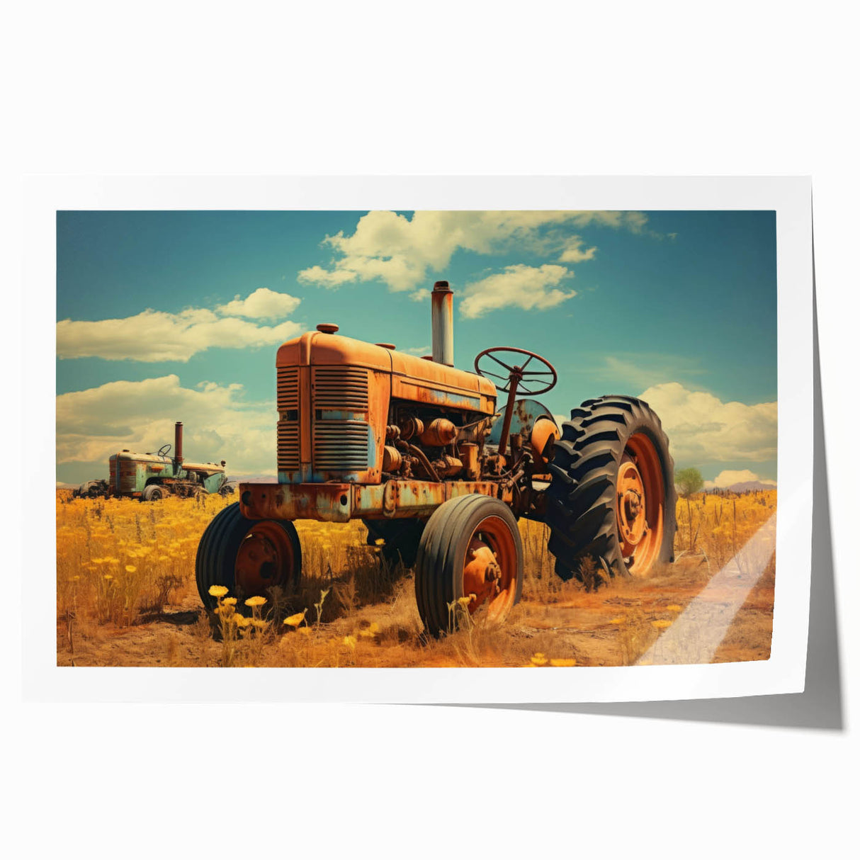 Extra large rolled print of a vintage vehicle in muted sepia tones, suitable for art wall dining room.
