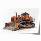 Rolled print of a vintage heavy equipment poster in muted earth tones, suitable for art wall dining room.