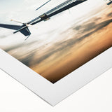 Art deco poster of a vintage helicopter in muted gold and blue tones on rolled canvas, suitable for dining room wall art.