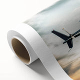 Art deco style helicopter illustration in pastel blue and gray on rolled canvas, ideal for nursery wall art.