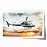 Helicopter illustration in grayscale on rolled print, suited for art wall dining room or large bathroom.