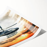 Extra large wall art depicting a helicopter in muted gray tones on a rolled print, ideal for large living room decor.