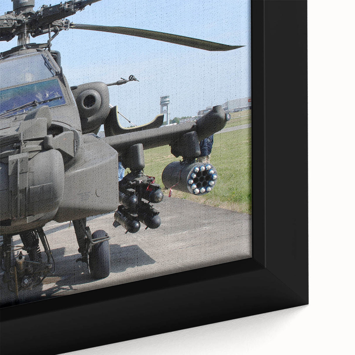 Extra large black wall art featuring a colorful, textured helicopter design on a framed canvas, ideal for living room decor.